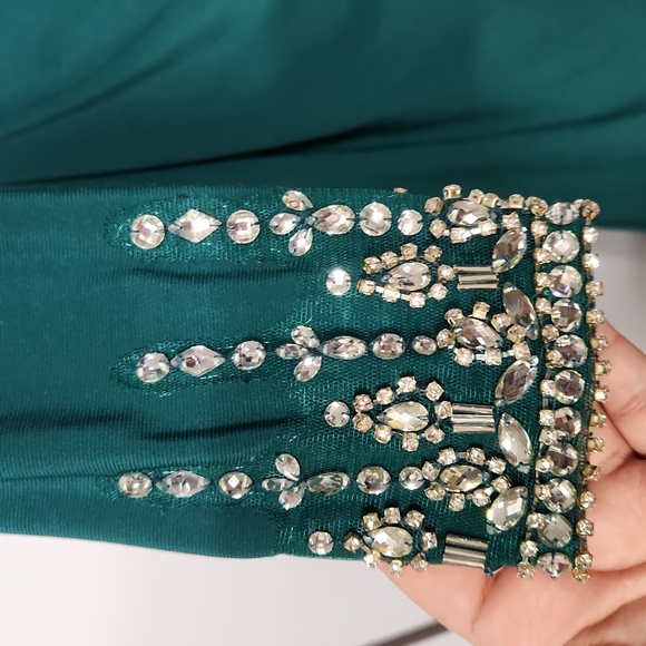 Mac Duggal Beaded cuff drop shoulder faux wrap gown - Picture 9 of 15